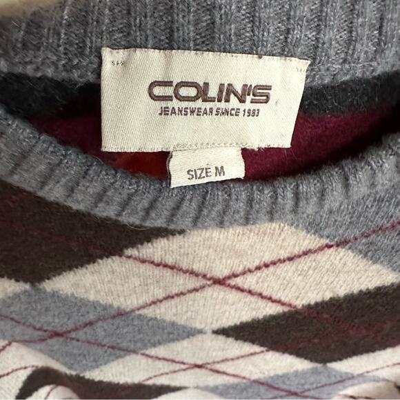 Colin Argyle Striped Wool Crewneck Sweater Womens Large Tan Gray Orange Preppy - Picture 5 of 5